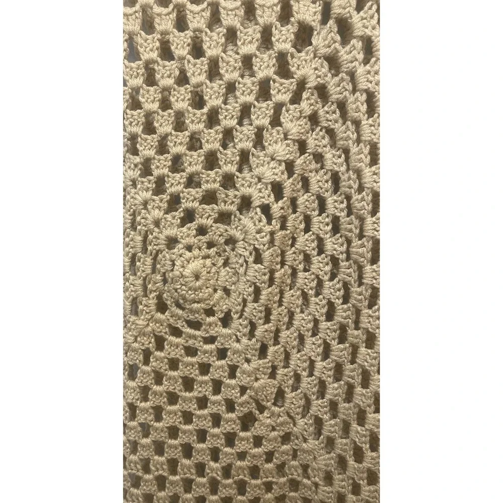 Vintage Handmade Beige Color Crocheted Afghan -Throw 34